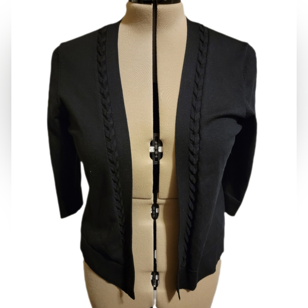 🔖👉 Pendleton Silk Blend Open Front Cardigan 3/4 Sleeve Sz L Black